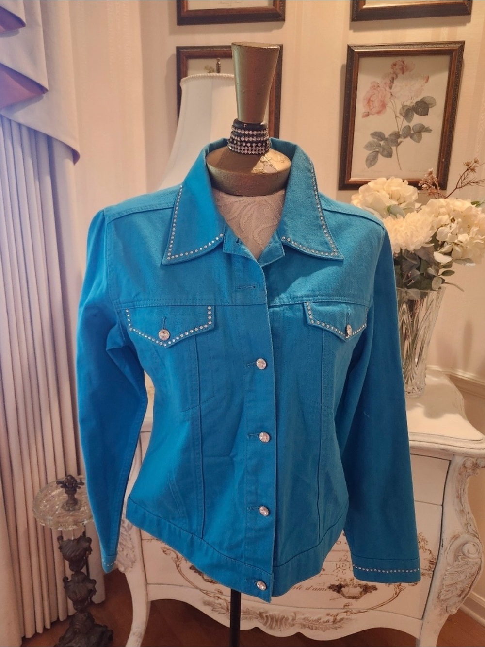 Turquoise Rhinestone Equestrian Western Show Rodeo Jacket Small
